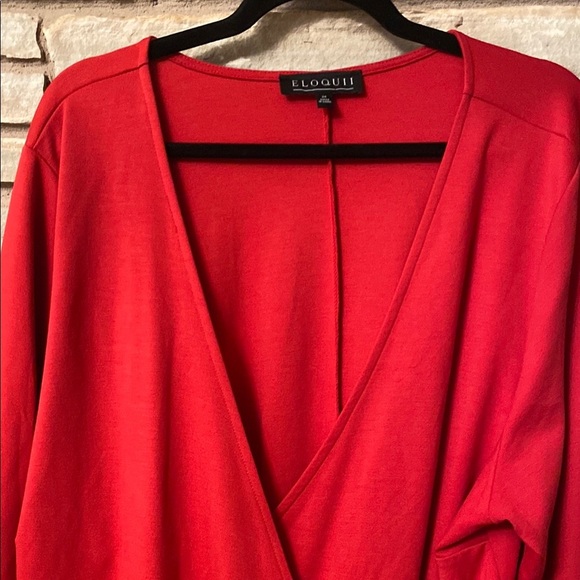 Eloquii 24 Red V Neck Peplum Wrap Top Stretch Ponte Knit Tie Close Plus Size - Picture 10 of 12